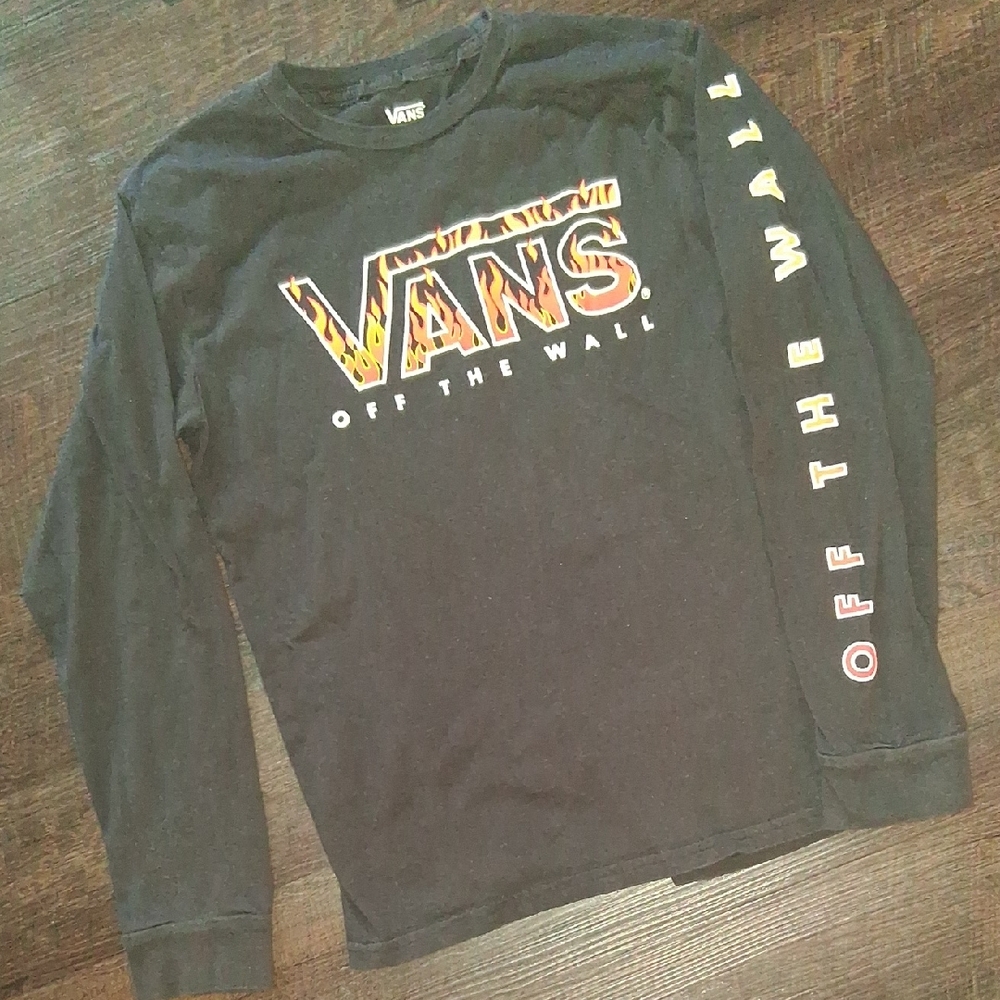 Vans Black Long-Sleeve Tee with Leopard-Accent Logo